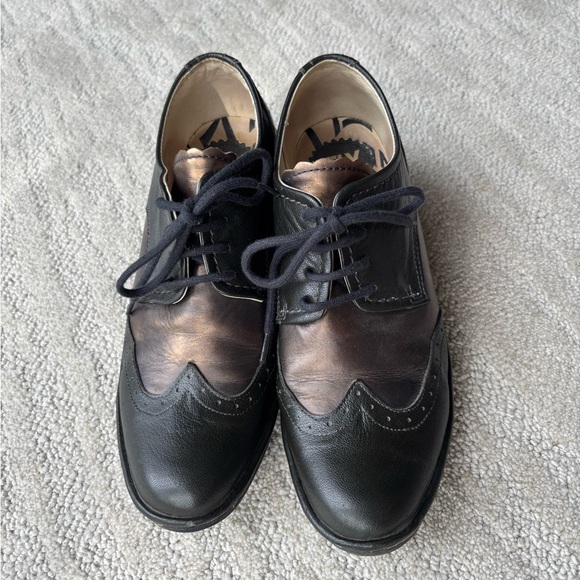 Fly London Brown and Bronze Leather Wedge Oxfords - Picture 1 of 7